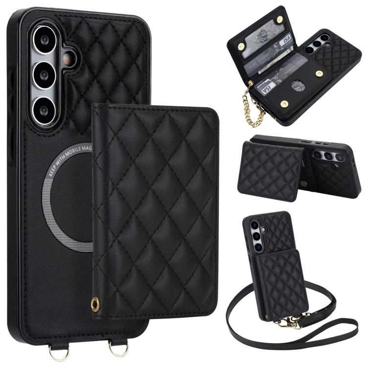 Portafoglio romboidale con custodia magnetica per telefono, tracolla e cinturino da polso, For Galaxy S24 FE 5G, For Galaxy S24 Ultra 5G, For Galaxy S24+ 5G, For Galaxy S24 5G