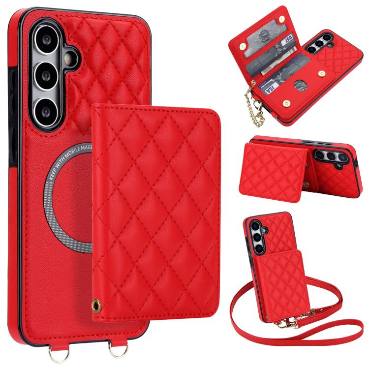 Portafoglio romboidale con custodia magnetica per telefono, tracolla e cinturino da polso, For Galaxy S24 FE 5G, For Galaxy S24 Ultra 5G, For Galaxy S24+ 5G, For Galaxy S24 5G