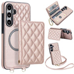 Portafoglio romboidale con custodia magnetica per telefono, tracolla e cinturino da polso, For Galaxy S24 FE 5G, For Galaxy S24 Ultra 5G, For Galaxy S24+ 5G, For Galaxy S24 5G