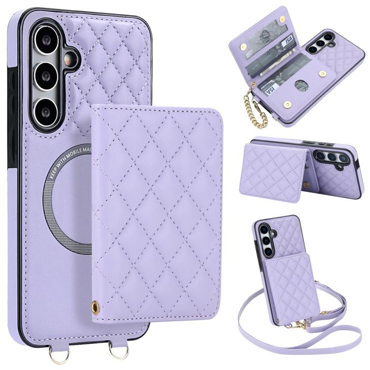 Portafoglio romboidale con custodia magnetica per telefono, tracolla e cinturino da polso, For Galaxy S24 FE 5G, For Galaxy S24 Ultra 5G, For Galaxy S24+ 5G, For Galaxy S24 5G
