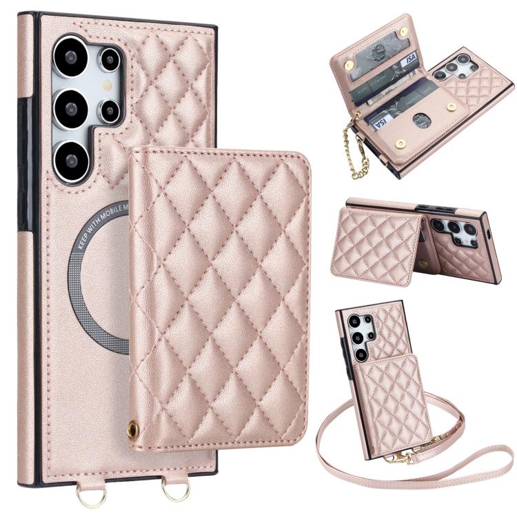 Portafoglio romboidale con custodia magnetica per telefono, tracolla e cinturino da polso, For Galaxy S24 FE 5G, For Galaxy S24 Ultra 5G, For Galaxy S24+ 5G, For Galaxy S24 5G