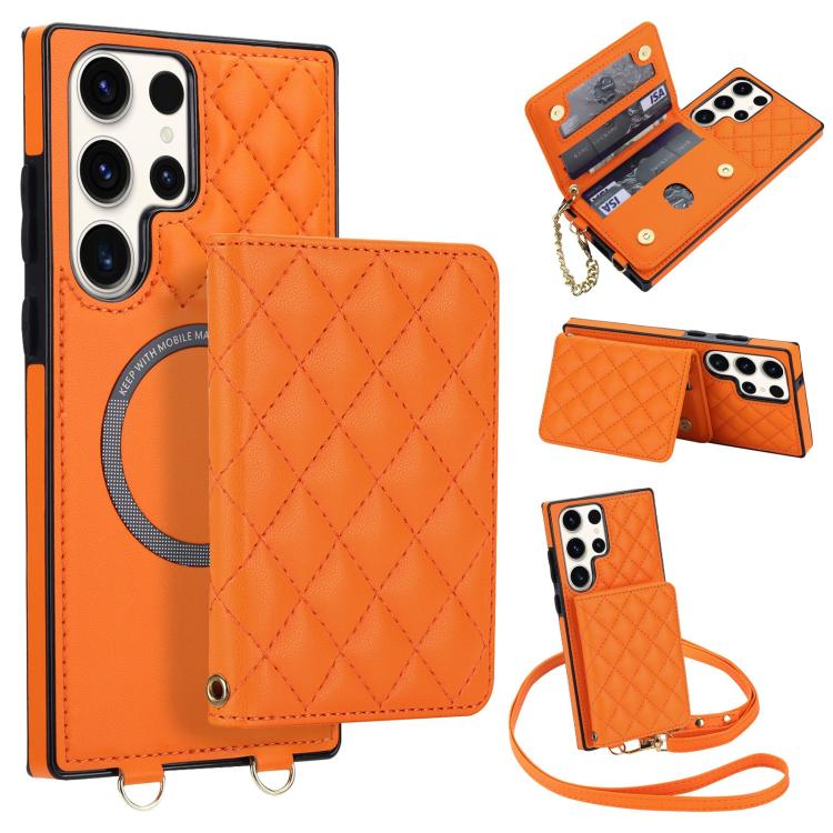 Portafoglio romboidale con custodia magnetica per telefono, tracolla e cinturino da polso, For Galaxy S23 FE 5G, For Galaxy S23 Ultra 5G, For Galaxy S23+ 5G, For Galaxy S23 5G