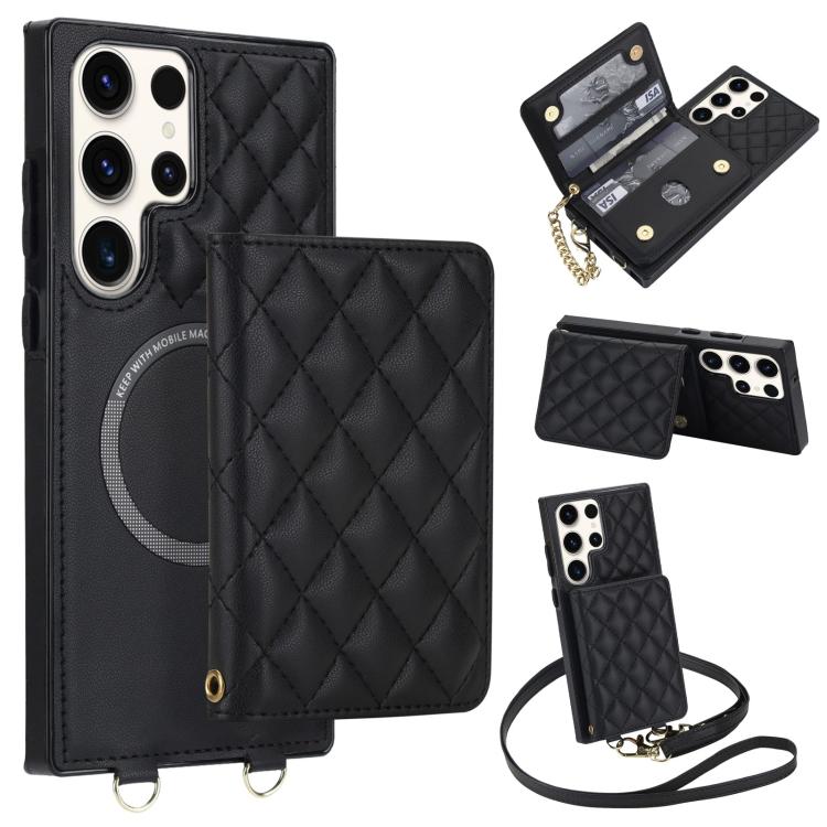 Portafoglio romboidale con custodia magnetica per telefono, tracolla e cinturino da polso, For Galaxy S23 FE 5G, For Galaxy S23 Ultra 5G, For Galaxy S23+ 5G, For Galaxy S23 5G