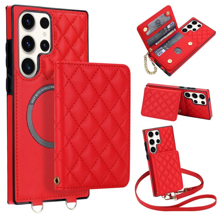 Portafoglio romboidale con custodia magnetica per telefono, tracolla e cinturino da polso, For Galaxy S23 FE 5G, For Galaxy S23 Ultra 5G, For Galaxy S23+ 5G, For Galaxy S23 5G