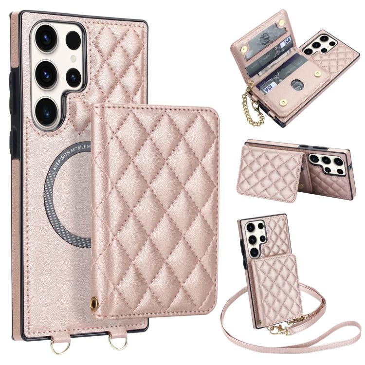 Portafoglio romboidale con custodia magnetica per telefono, tracolla e cinturino da polso, For Galaxy S23 FE 5G, For Galaxy S23 Ultra 5G, For Galaxy S23+ 5G, For Galaxy S23 5G