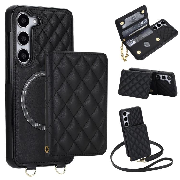 Portafoglio romboidale con custodia magnetica per telefono, tracolla e cinturino da polso, For Galaxy S23 FE 5G, For Galaxy S23 Ultra 5G, For Galaxy S23+ 5G, For Galaxy S23 5G