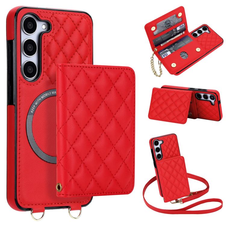 Portafoglio romboidale con custodia magnetica per telefono, tracolla e cinturino da polso, For Galaxy S23 FE 5G, For Galaxy S23 Ultra 5G, For Galaxy S23+ 5G, For Galaxy S23 5G