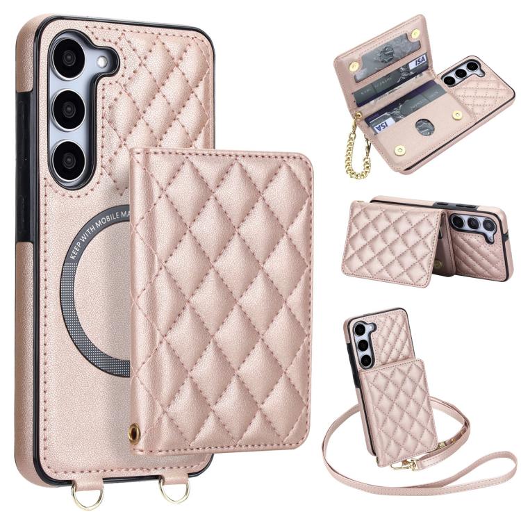 Portafoglio romboidale con custodia magnetica per telefono, tracolla e cinturino da polso, For Galaxy S23 FE 5G, For Galaxy S23 Ultra 5G, For Galaxy S23+ 5G, For Galaxy S23 5G