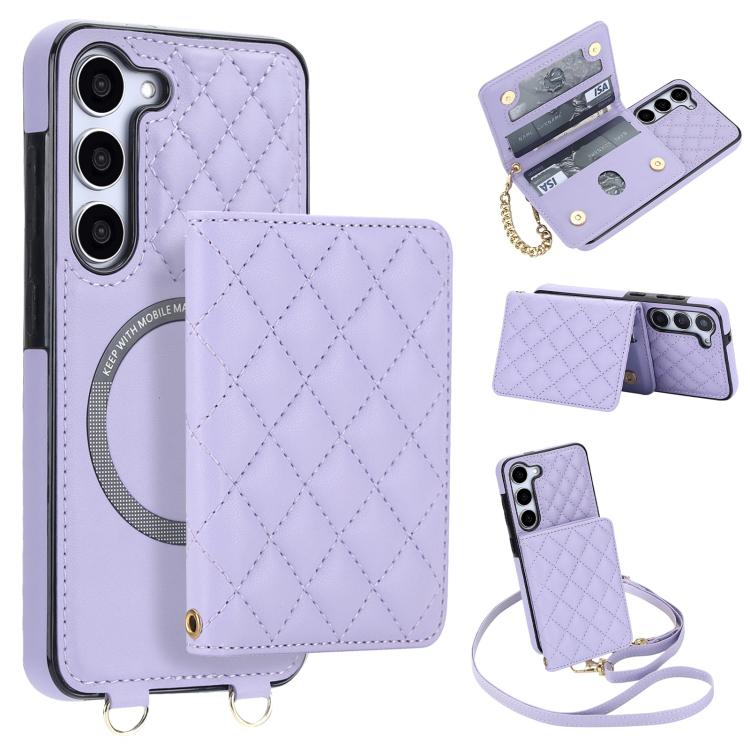 Portafoglio romboidale con custodia magnetica per telefono, tracolla e cinturino da polso, For Galaxy S23 FE 5G, For Galaxy S23 Ultra 5G, For Galaxy S23+ 5G, For Galaxy S23 5G