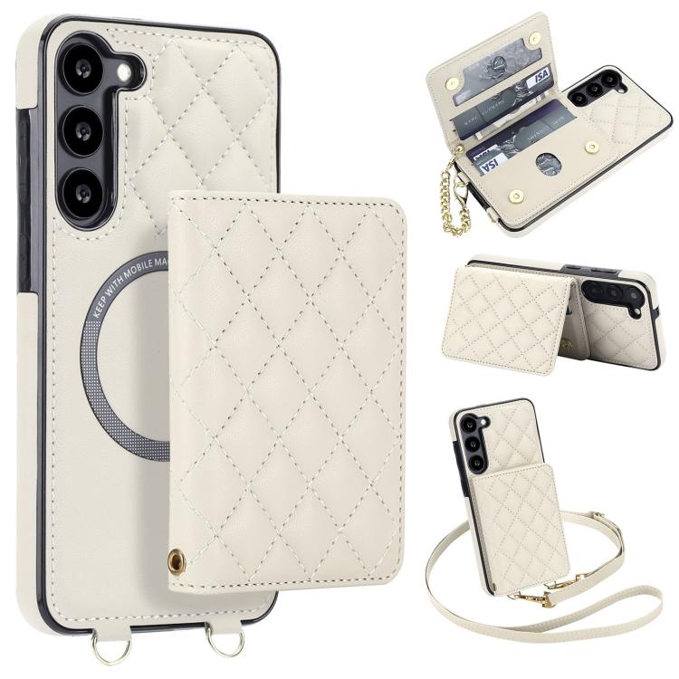 Portafoglio romboidale con custodia magnetica per telefono, tracolla e cinturino da polso, For Galaxy S23 FE 5G, For Galaxy S23 Ultra 5G, For Galaxy S23+ 5G, For Galaxy S23 5G