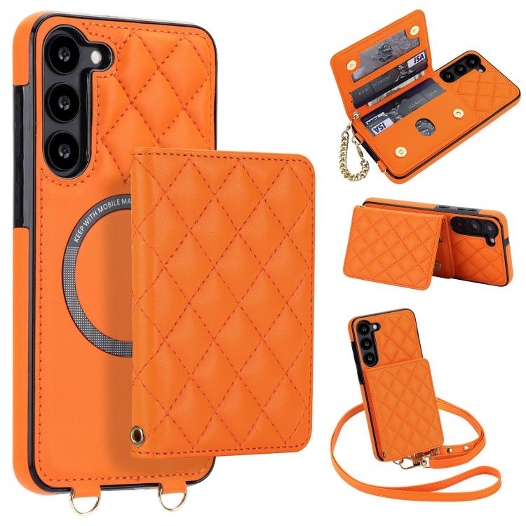 Portafoglio romboidale con custodia magnetica per telefono, tracolla e cinturino da polso, For Galaxy S23 FE 5G, For Galaxy S23 Ultra 5G, For Galaxy S23+ 5G, For Galaxy S23 5G