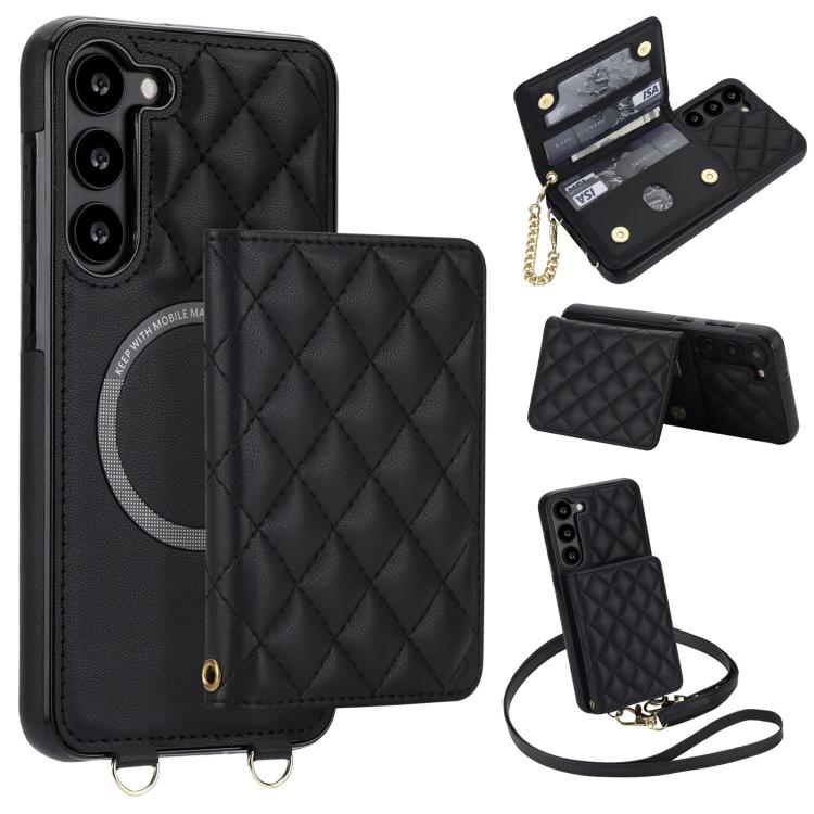 Portafoglio romboidale con custodia magnetica per telefono, tracolla e cinturino da polso, For Galaxy S23 FE 5G, For Galaxy S23 Ultra 5G, For Galaxy S23+ 5G, For Galaxy S23 5G