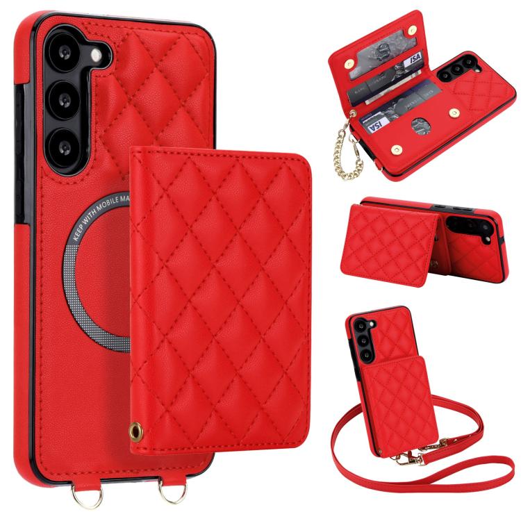 Portafoglio romboidale con custodia magnetica per telefono, tracolla e cinturino da polso, For Galaxy S23 FE 5G, For Galaxy S23 Ultra 5G, For Galaxy S23+ 5G, For Galaxy S23 5G