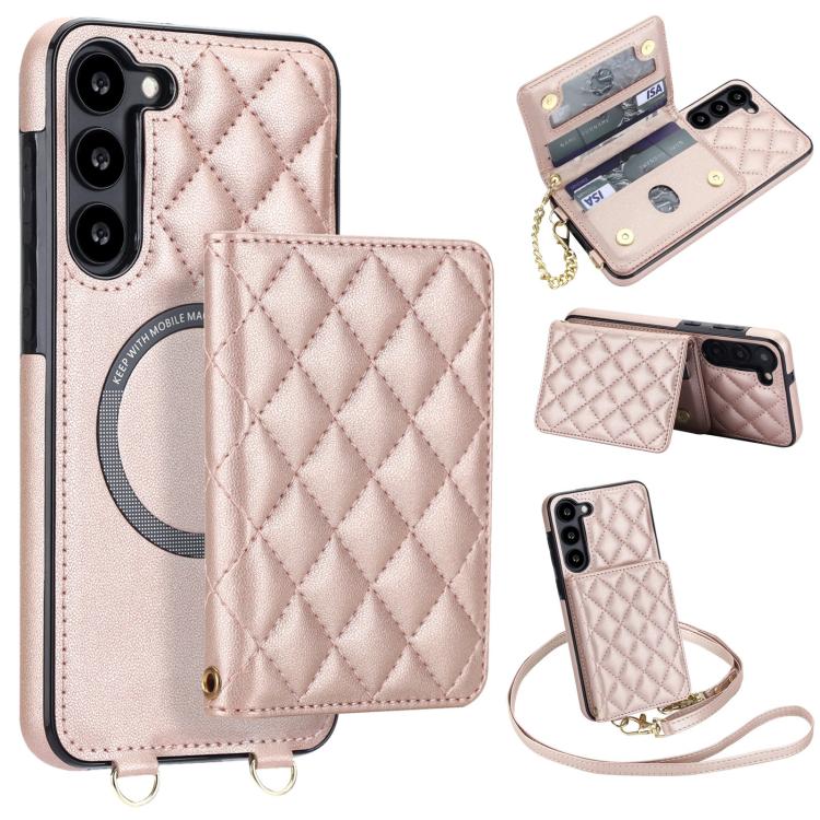 Portafoglio romboidale con custodia magnetica per telefono, tracolla e cinturino da polso, For Galaxy S23 FE 5G, For Galaxy S23 Ultra 5G, For Galaxy S23+ 5G, For Galaxy S23 5G