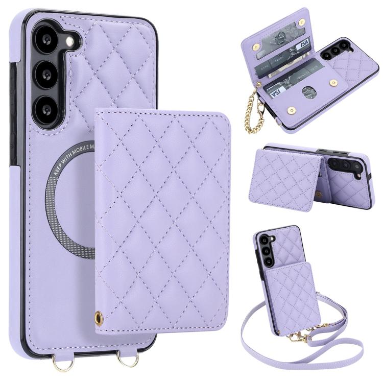 Portafoglio romboidale con custodia magnetica per telefono, tracolla e cinturino da polso, For Galaxy S23 FE 5G, For Galaxy S23 Ultra 5G, For Galaxy S23+ 5G, For Galaxy S23 5G