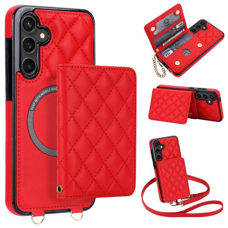 Portafoglio romboidale con custodia magnetica per telefono, tracolla e cinturino da polso, For Galaxy S23 FE 5G, For Galaxy S23 Ultra 5G, For Galaxy S23+ 5G, For Galaxy S23 5G