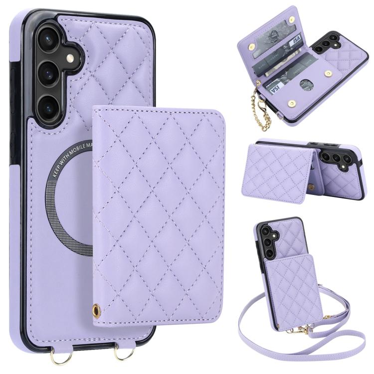 Portafoglio romboidale con custodia magnetica per telefono, tracolla e cinturino da polso, For Galaxy S23 FE 5G, For Galaxy S23 Ultra 5G, For Galaxy S23+ 5G, For Galaxy S23 5G