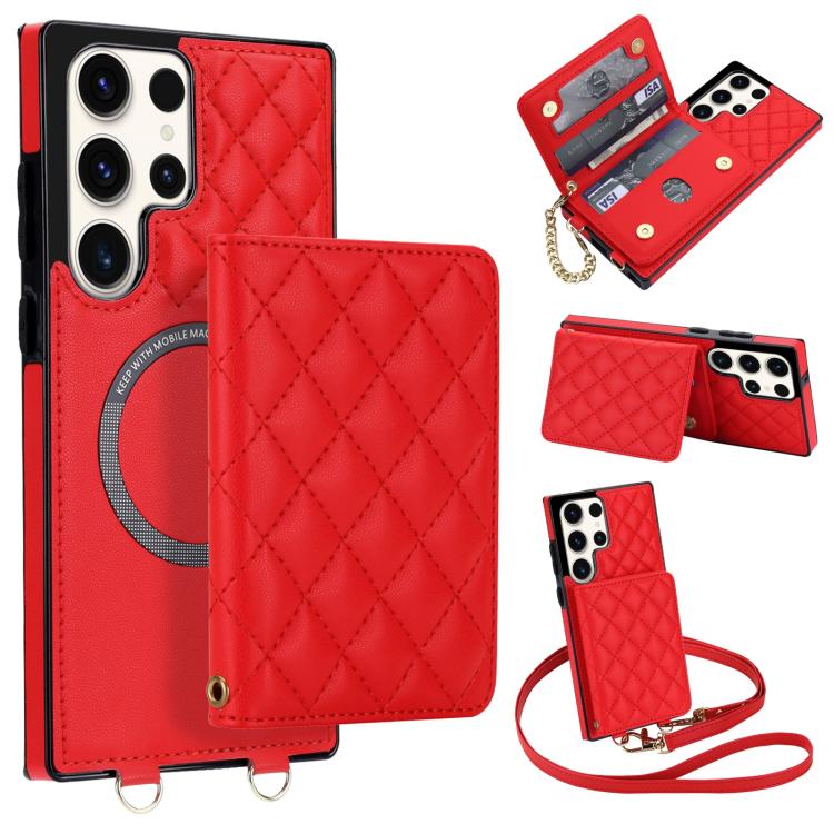 Portafoglio romboidale con custodia magnetica per telefono, tracolla e cinturino da polso, For Galaxy S22 Ultra 5G, For Galaxy S22+ 5G, For Galaxy S22 5G, For Galaxy Note20 Ultra