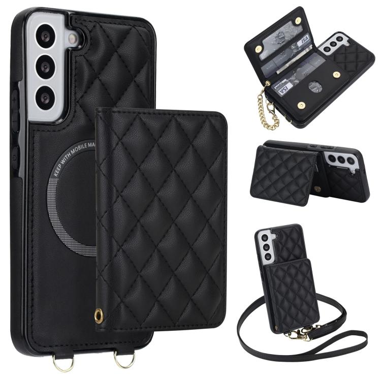 Portafoglio romboidale con custodia magnetica per telefono, tracolla e cinturino da polso, For Galaxy S22 Ultra 5G, For Galaxy S22+ 5G, For Galaxy S22 5G, For Galaxy Note20 Ultra