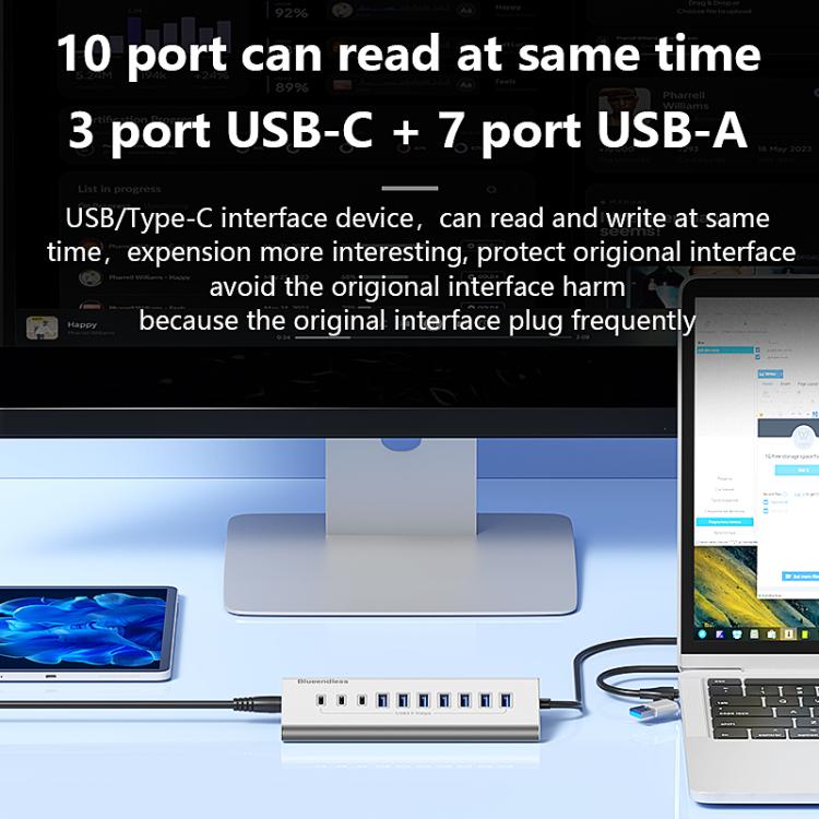 Docking station multifunzione 2 in 1 Type-C / USB-C, 7 Ports Hub, 10 Ports Hub