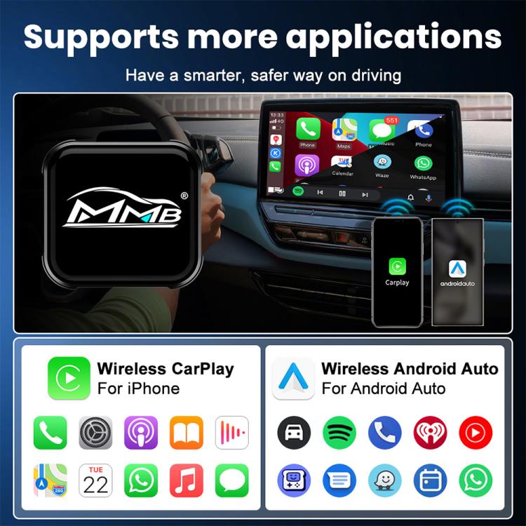 MMB 2 in 1 Smart Box per auto, adattatore da cablato a wireless per Android Auto e CarPlay, WJCP-MINI-Ultra (Orange), WJCP-MINI-Ultra (Black)