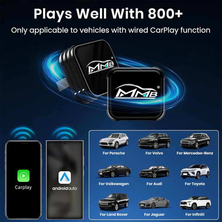 MMB 2 in 1 Smart Box per auto, adattatore da cablato a wireless per Android Auto e CarPlay, WJCP-MINI-Ultra (Orange), WJCP-MINI-Ultra (Black)
