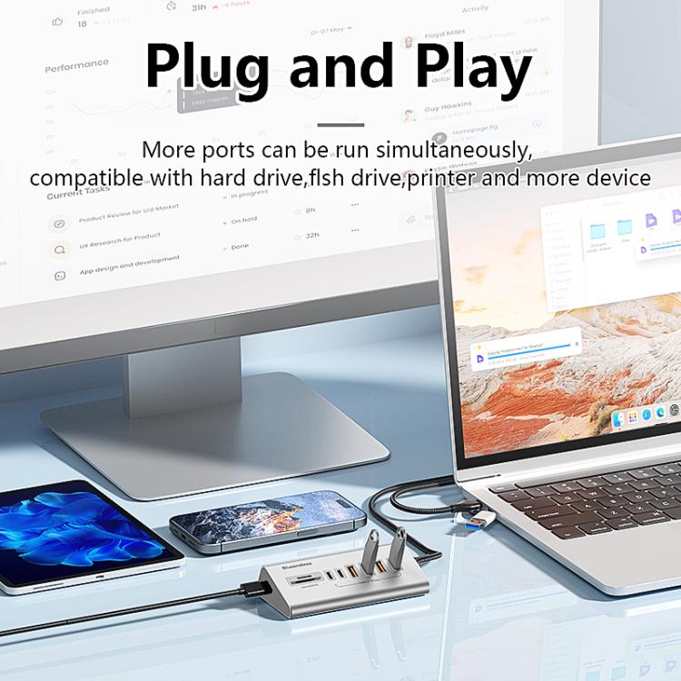 HU806 Hub multifunzione con 8 porte Type-C / USB-C, docking station, 8 Ports Hub