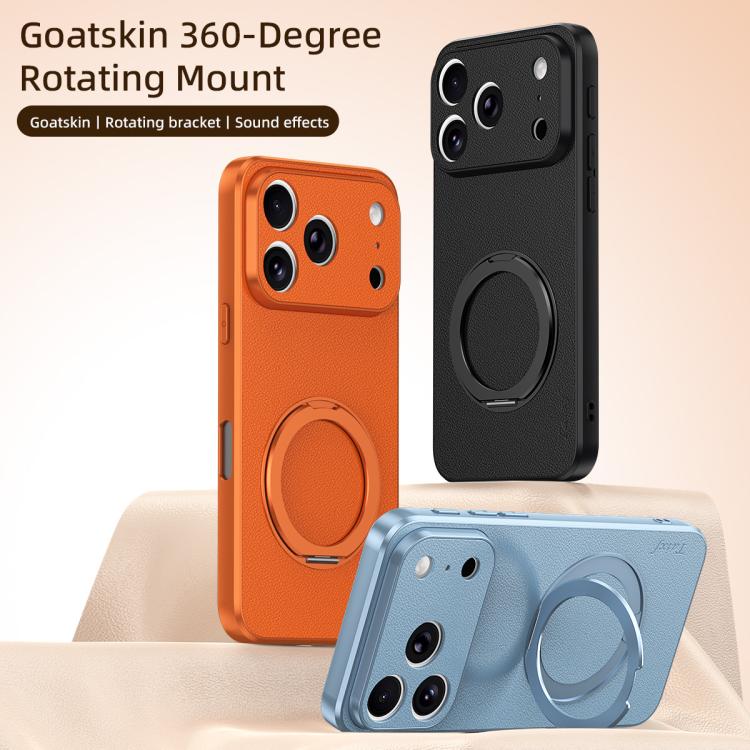 Custodia magnetica per telefono in ecopelle vegana effetto pelle di capra con supporto girevole a 360 gradi., For iPhone 17 Pro Max, For iPhone 17 Pro, For iPhone 17