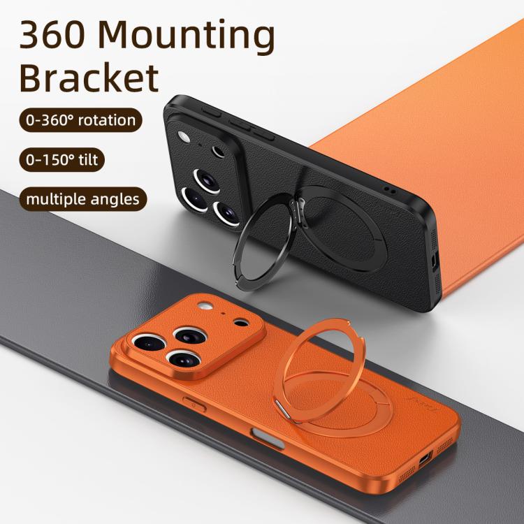 Custodia magnetica per telefono in ecopelle vegana effetto pelle di capra con supporto girevole a 360 gradi., For iPhone 17 Pro Max, For iPhone 17 Pro, For iPhone 17