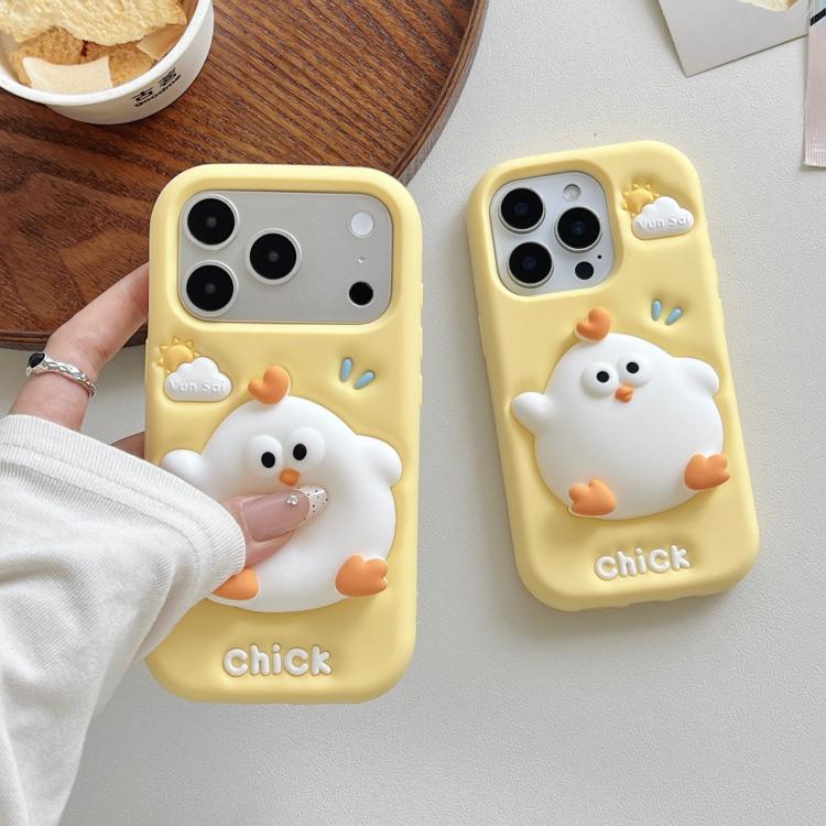 Custodia per telefono in silicone a forma di pulcino, facile da premere., For iPhone 17 Pro Max, For iPhone 17 Pro, For iPhone 17