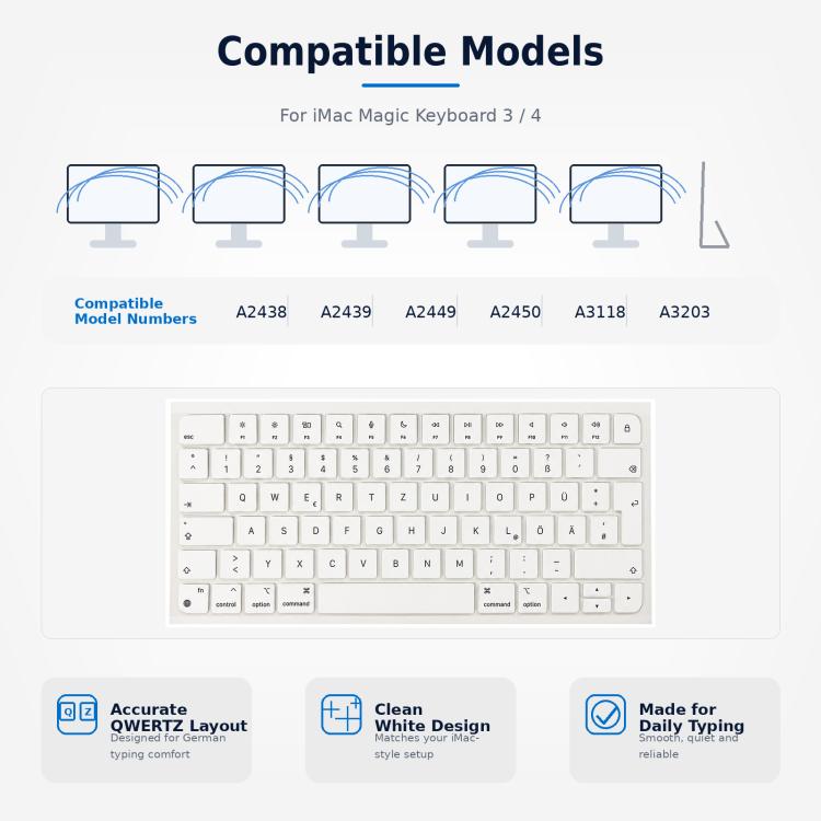 Per MacBook A2438 A2439 A2449 A2450 A3118 A3203 Magic Keyboard 3 Magic Keyboard 4 Tasti (Bianchi), German, French