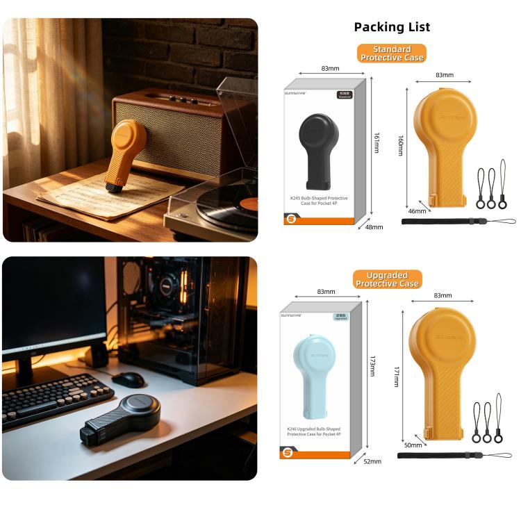 Custodia protettiva a forma di lampadina Sunnylife per DJI Osmo Pocket 4P, con cordino, per fotocamera gimbal., OP4-K245 Standard, OP4-K246 Upgraded