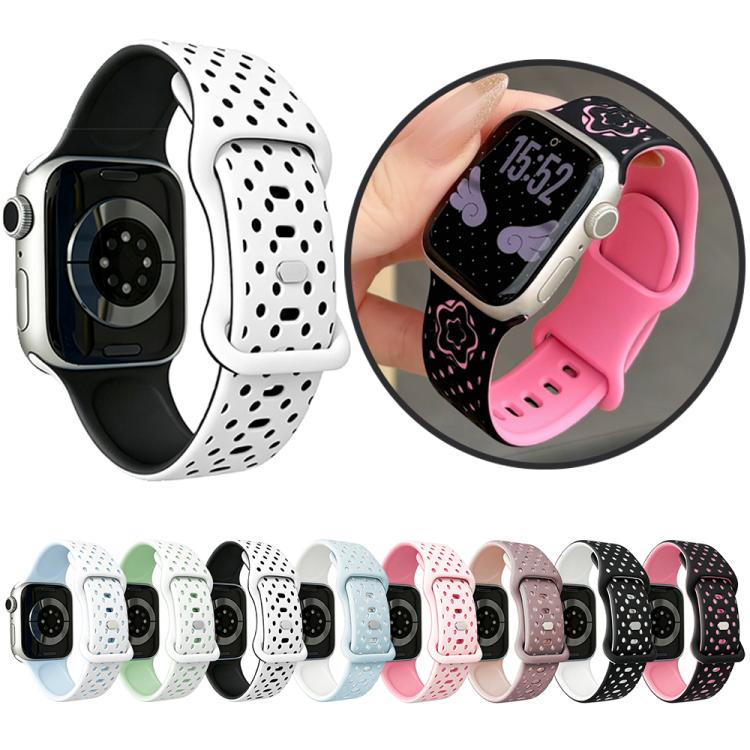 Cinturino per orologio in silicone con chiusura a farfalla e motivo a pois a forma di stella., For Apple Watch 46mm / 49mm / 45mm / 44mm, For Apple Watch 42mm / 41mm / 40mm / 38mm