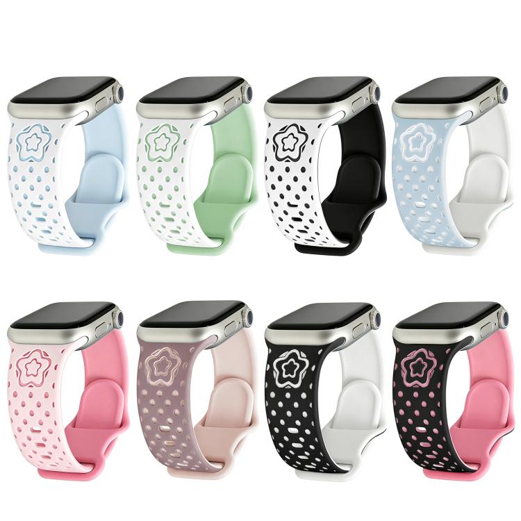 Cinturino per orologio in silicone con chiusura a farfalla e motivo a pois a forma di stella., For Apple Watch 46mm / 49mm / 45mm / 44mm, For Apple Watch 42mm / 41mm / 40mm / 38mm