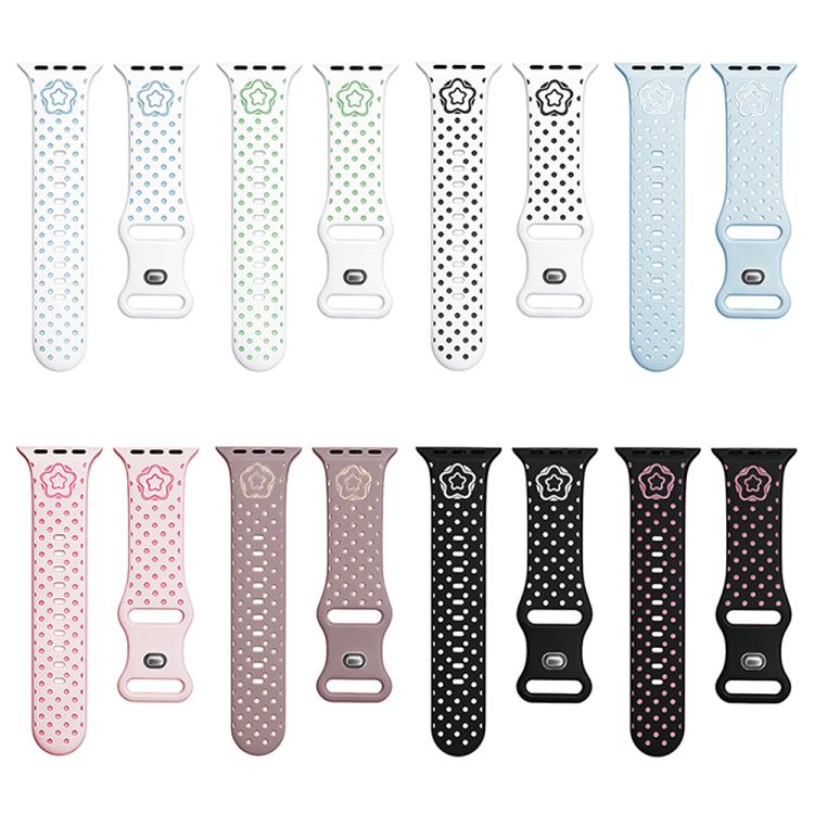 Cinturino per orologio in silicone con chiusura a farfalla e motivo a pois a forma di stella., For Apple Watch 46mm / 49mm / 45mm / 44mm, For Apple Watch 42mm / 41mm / 40mm / 38mm