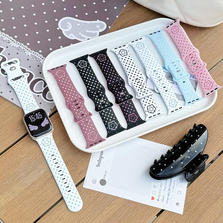 Cinturino per orologio in silicone con chiusura a farfalla e motivo a pois a forma di stella., For Apple Watch 46mm / 49mm / 45mm / 44mm, For Apple Watch 42mm / 41mm / 40mm / 38mm