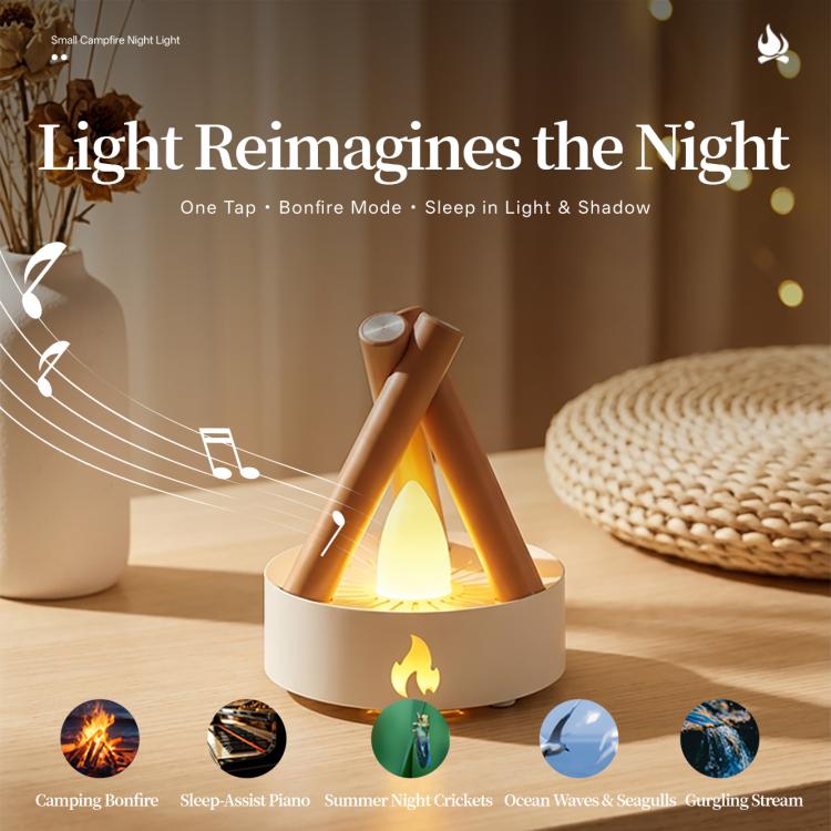 Luce notturna falò con rumore bianco e ricarica USB-C