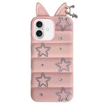 Custodia per telefono in TPU con orecchie di volpe e strass a stella, For iPhone 16 Pro, For iPhone 16, For iPhone 15 Pro Max, For iPhone 15 Pro