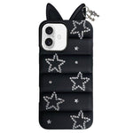Custodia per telefono in TPU con orecchie di volpe e strass a stella, For iPhone 16 Pro, For iPhone 16, For iPhone 15 Pro Max, For iPhone 15 Pro