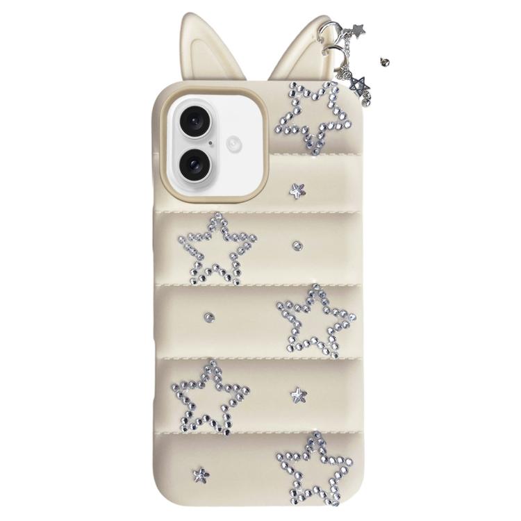 Custodia per telefono in TPU con orecchie di volpe e strass a stella, For iPhone 16 Pro, For iPhone 16, For iPhone 15 Pro Max, For iPhone 15 Pro