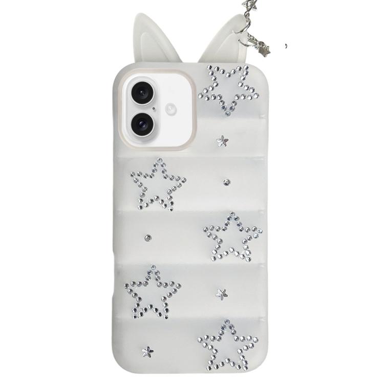 Custodia per telefono in TPU con orecchie di volpe e strass a stella, For iPhone 16 Pro, For iPhone 16, For iPhone 15 Pro Max, For iPhone 15 Pro