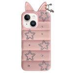 Custodia per telefono in TPU con orecchie di volpe e strass a stella, For iPhone 15 / 14, For iPhone 14 Pro, For iPhone 14 Pro Max, For iPhone 13 Pro Max