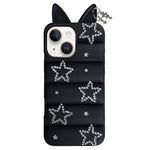 Custodia per telefono in TPU con orecchie di volpe e strass a stella, For iPhone 15 / 14, For iPhone 14 Pro, For iPhone 14 Pro Max, For iPhone 13 Pro Max