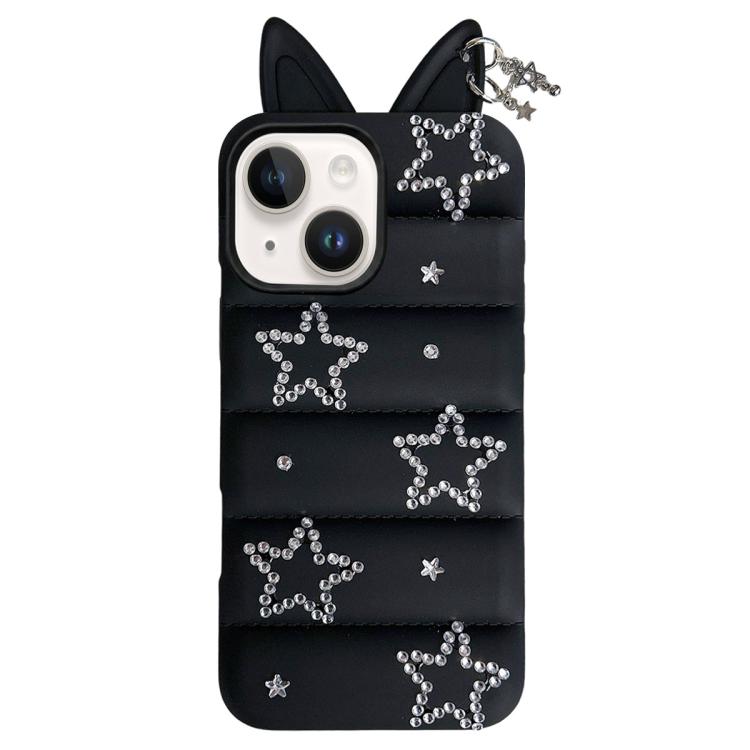 Custodia per telefono in TPU con orecchie di volpe e strass a stella, For iPhone 15 / 14, For iPhone 14 Pro, For iPhone 14 Pro Max, For iPhone 13 Pro Max