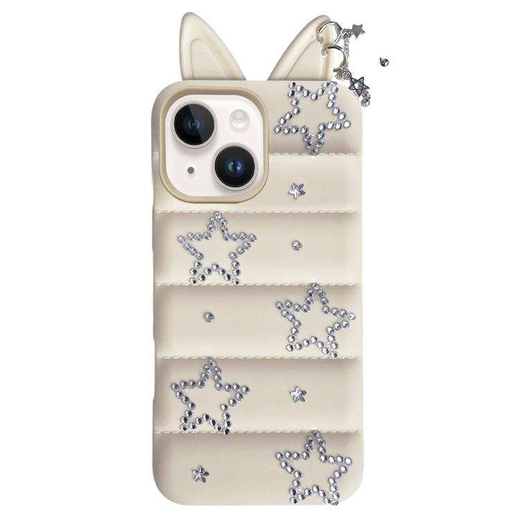Custodia per telefono in TPU con orecchie di volpe e strass a stella, For iPhone 15 / 14, For iPhone 14 Pro, For iPhone 14 Pro Max, For iPhone 13 Pro Max