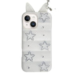 Custodia per telefono in TPU con orecchie di volpe e strass a stella, For iPhone 15 / 14, For iPhone 14 Pro, For iPhone 14 Pro Max, For iPhone 13 Pro Max