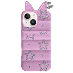 Custodia per telefono in TPU con orecchie di volpe e strass a stella, For iPhone 15 / 14, For iPhone 14 Pro, For iPhone 14 Pro Max, For iPhone 13 Pro Max