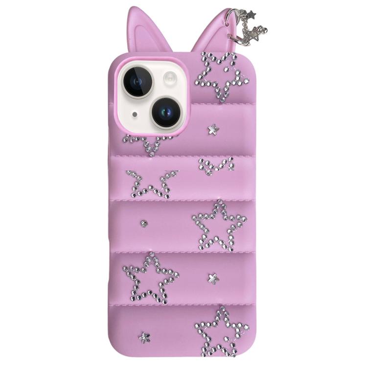 Custodia per telefono in TPU con orecchie di volpe e strass a stella, For iPhone 15 / 14, For iPhone 14 Pro, For iPhone 14 Pro Max, For iPhone 13 Pro Max