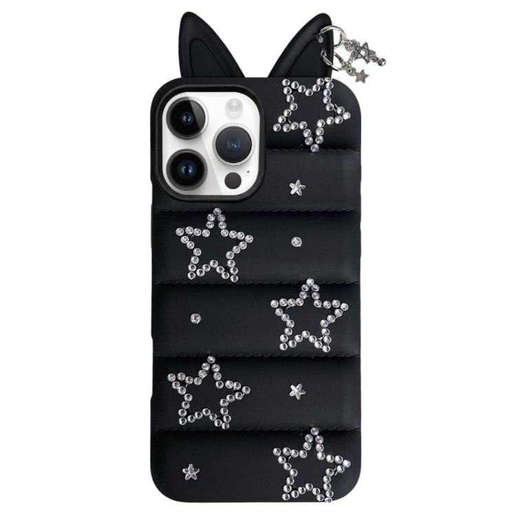 Custodia per telefono in TPU con orecchie di volpe e strass a stella, For iPhone 15 / 14, For iPhone 14 Pro, For iPhone 14 Pro Max, For iPhone 13 Pro Max