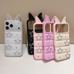 Custodia per telefono in TPU con orecchie di volpe e strass a stella, For iPhone 15 / 14, For iPhone 14 Pro, For iPhone 14 Pro Max, For iPhone 13 Pro Max
